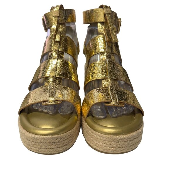Franco Sarto Palms Espadrille Wedge Sandals Womens 8.5‎ M Gold Buckle Gladiator - Picture 2 of 16